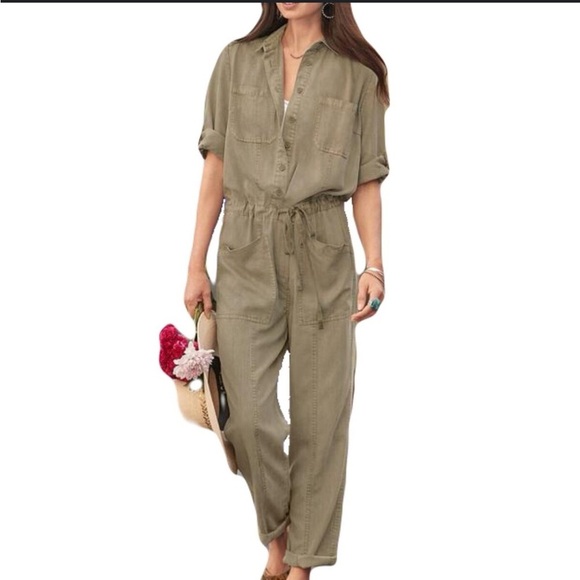 Sundance wayside vintage wash Military Green Cargo Jumpsuit small petite - Picture 1 of 12